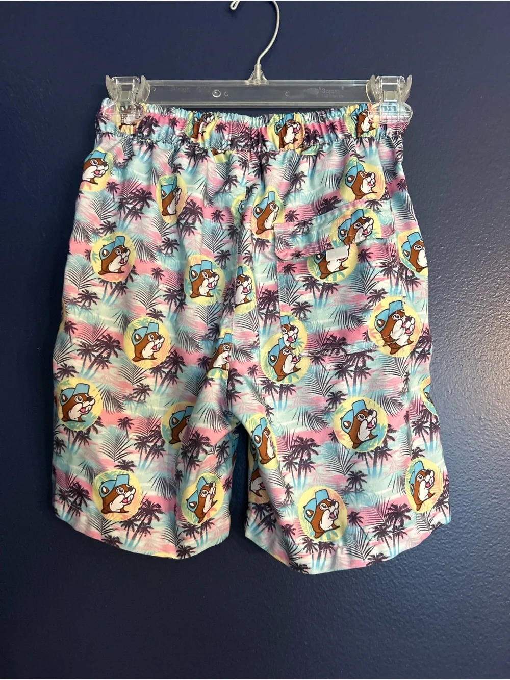 Kids Multicolor Cartoon Palm Print Swim Trunks